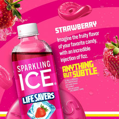 Sparkling Ice LIFESAVERS Strawberry, Zero Sugar Flavored Sparkling Water, with Vitamins and Antioxidants. No Artificial Dyes, Low Calorie Beverage, 17 fl oz Bottles (Pack of 12)