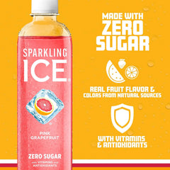 Sparkling Ice, Pink Grapefruit Sparkling Water, Zero Sugar Flavored Water, with Antioxidants and Vitamins, 17 fl oz Bottle