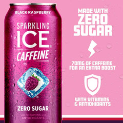 Sparkling Ice Caffeine, Black Raspberry Sparkling Water with Caffeine, Zero Sugar, with Antioxidants and Vitamins,4/16oz