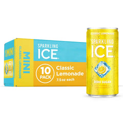 Sparkling Ice Classic Lemonade Sparkling Water, with Antioxidants and Vitamins, Zero Sugar, 7.5 fl oz Mini Cans (Pack Of 10)