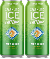 Sparkling Ice® +Caffeine, Citrus Twist Flavored Sparkling Water with Caffeine, Zero Sugar, with Vitamins and Antioxidants, Low Calorie Beverage, 16 fl oz Can (Pack of 2)