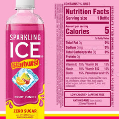 Sparkling Ice® STARBURST™ Variety Pack, Zero Sugar Flavored Sparkling Water, with Vitamins and Antioxidants, Low Calorie Beverage, 17 fl oz, 12 count (Strawberry, Cherry, Fruit Punch, Watermelon)