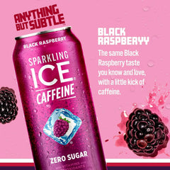 Sparkling Ice Caffeine, Black Raspberry Sparkling Water with Caffeine, Zero Sugar, with Antioxidants and Vitamins,16 fl oz Can