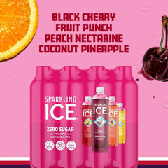 Sparkling Ice Pink Variety Pack, Flavored Sparkling Water, Zero Sugar, and Vitamins and Antioxidants, 17 fl oz, 12 count (Black Cherry, Peach Nectarine, Coconut Pineapple, Fruit Punch)