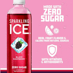 Sparkling Ice, Black Raspberry Sparkling Water, Zero Sugar Flavored Water, with Antioxidants and Vitamins, 17 fl oz Bottle