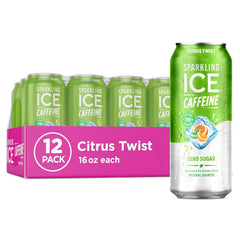 Sparkling Ice Caffeine Citrus Twist Sparkling Water with Caffeine, Zero Sugar, with Antioxidants and Vitamins,16 fl oz Cans (Pack Of 12)