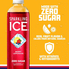 Sparkling Ice, Berry Lemonade Sparkling Water, Zero Sugar Flavored Water, with Vitamins and Antioxidants, Low Calorie Beverage, 17 fl oz Bottles (Pack of 12)
