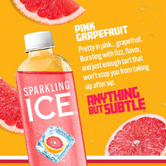 Sparkling Ice, Pink Grapefruit Sparkling Water, Zero Sugar Flavored Water, with Antioxidants and Vitamins, 17 fl oz Bottle