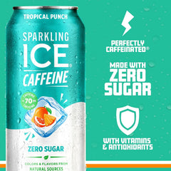 Sparkling Ice Caffeine Tropical Punch Sparkling Water with Caffeine, Zero Sugar, with Antioxidants and Vitamins,16 fl oz Cans (Pack Of 12)