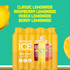 Sparkling Ice Lemonade Variety Pack, Zero Sugar Sparkling Water, with Vitamins and Antioxidants, 17 fl oz, 12 count (Lemonade Flavors: Classic, Raspberry, Peach & Berry)