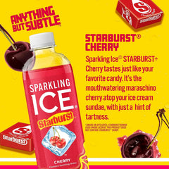 Sparkling Ice STARBURST Cherry, Zero Sugar Flavored Sparkling Water, with Vitamins and Antioxidants, Low Calorie Beverage, 17 fl oz Bottles (Pack of 12)