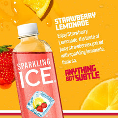 Sparkling Ice, Strawberry Lemonade Sparkling Water, Zero Sugar Flavored Water, with Antioxidants and Vitamins, 17 fl oz Bottle