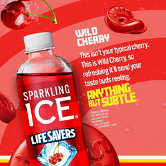 Sparkling Ice LIFESAVERS Wild Cherry, Zero Sugar Flavored Sparkling Water, with Vitamins and Antioxidants. No Artificial Dyes, Low Calorie Beverage, 17 fl oz Bottles (Pack of 12)