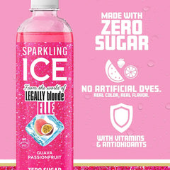 Sparkling Ice, Elle Woods-Inspired Guava Passionfruit Sparkling Water, Zero Sugar Flavored Water, with Vitamins and Antioxidants, Low Calorie Beverage, 17 fl oz Bottles (Pack of 12)