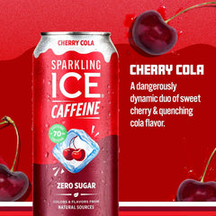Sparkling Ice® Caffeine Soda Shoppe Cherry Cola Perfectly Caffeinated® Sparkling Water with 70mg Caffeine, Zero Sugar, with Antioxidants and Vitamins, 16 fl oz Cans (Pack Of 12)