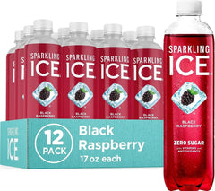 Sparkling Ice, Black Raspberry Sparkling Water, Zero Sugar Flavored Water, with Vitamins and Antioxidants, Low Calorie Beverage, 17 fl oz Bottles (Pack of 12)