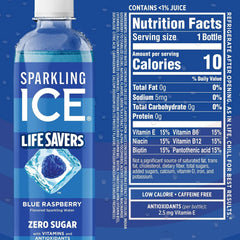 Sparkling Ice® LIFE SAVERS™ Red, White and Blue Variety pack, Zero Sugar Flavored Sparkling Water, with Vitamins and Antioxidants, Low Calorie Beverage, 17 fl oz Bottles (Pack of 12)
