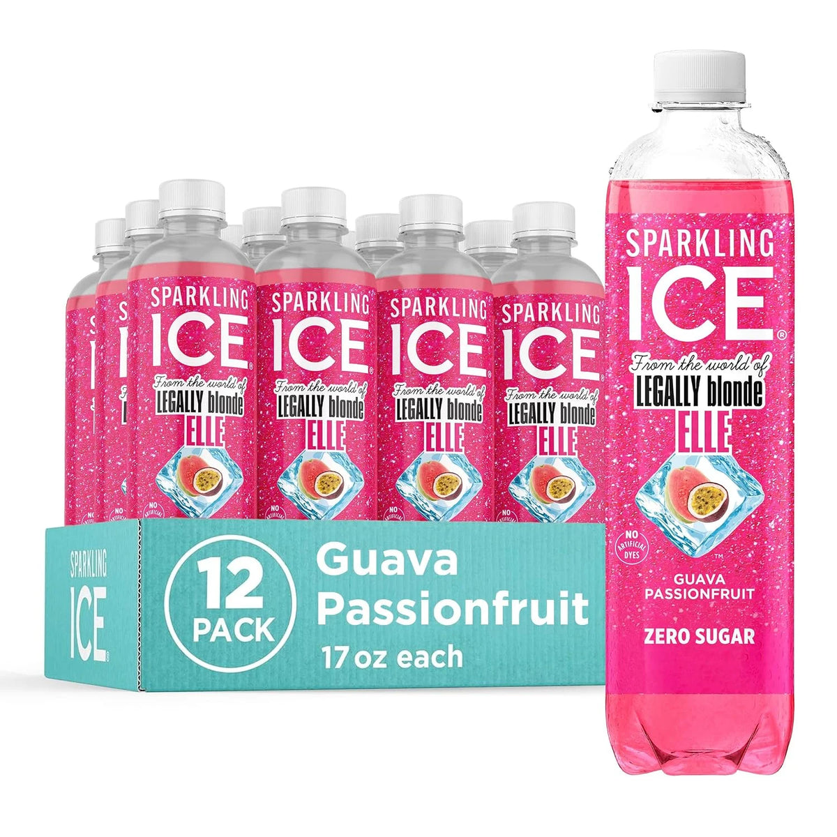 Sparkling Ice, Elle Woods-Inspired Guava Passionfruit Sparkling Water, Zero Sugar Flavored Water, with Vitamins and Antioxidants, Low Calorie Beverage, 17 fl oz Bottles (Pack of 12)