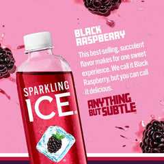 Sparkling Ice, Black Raspberry Sparkling Water, Zero Sugar Flavored Water, with Antioxidants and Vitamins, 17 fl oz Bottle