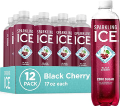 Sparkling Ice, Black Cherry Sparkling Water, Zero Sugar Flavored Water, with Vitamins and Antioxidants, Low Calorie Beverage, 17 fl oz Bottles (Pack of 12)