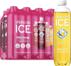 Sparkling Ice Pink Variety Pack, Flavored Sparkling Water, Zero Sugar, and Vitamins and Antioxidants, 17 fl oz, 12 count (Black Cherry, Peach Nectarine, Coconut Pineapple, Fruit Punch)