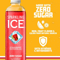 Sparkling Ice, Strawberry Watermelon Sparkling Water, Zero Sugar Flavored Water, with Antioxidants and Vitamins, 17 fl oz Bottle