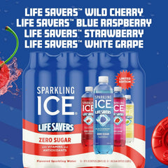 Sparkling Ice® LIFE SAVERS™ Red, White and Blue Variety pack, Zero Sugar Flavored Sparkling Water, with Vitamins and Antioxidants, Low Calorie Beverage, 17 fl oz Bottles (Pack of 12)