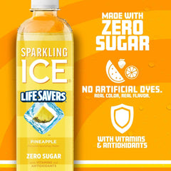 Sparkling Ice LIFESAVERS Pineapple, Zero Sugar Flavored Sparkling Water, with Vitamins and Antioxidants, Low Calorie Beverage, 17 fl oz Bottles (Pack of 12)