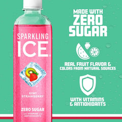 Sparkling Ice, Kiwi Strawberry Sparkling Water, Zero Sugar Flavored Water, with Antioxidants and Vitamins, 17 fl oz Bottle