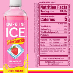 Sparkling Ice® STARBURST™ Variety Pack, Zero Sugar Flavored Sparkling Water, with Vitamins and Antioxidants, Low Calorie Beverage, 17 fl oz, 12 count (Strawberry, Cherry, Fruit Punch, Watermelon)