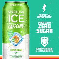 Sparkling Ice Caffeine Citrus Twist Sparkling Water with Caffeine, Zero Sugar, with Antioxidants and Vitamins,16 fl oz Cans (Pack Of 12)