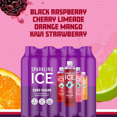 Sparkling Ice Purple Variety Pack, Flavored Water, Zero Sugar, with Vitamins and Antioxidants, 17 fl oz, 12 count (Black Raspberry, Cherry Limeade, Orange Mango, Kiwi Strawberry)