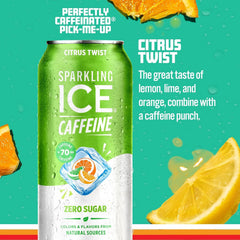 Sparkling Ice Caffeine Citrus Twist Sparkling Water with Caffeine, Zero Sugar, with Antioxidants and Vitamins,16 fl oz Cans (Pack Of 12)