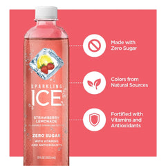 Sparkling Ice Strawberry Lemonade, 17 oz (Pack of 3)