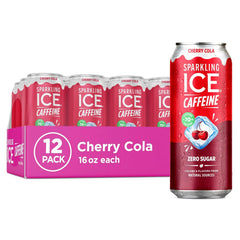 Sparkling Ice® Caffeine Soda Shoppe Cherry Cola Perfectly Caffeinated® Sparkling Water with 70mg Caffeine, Zero Sugar, with Antioxidants and Vitamins, 16 fl oz Cans (Pack Of 12)