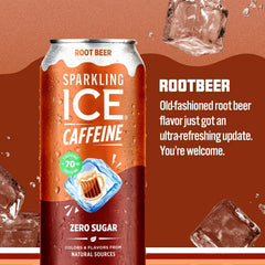 Sparkling Ice® Caffeine Soda Shoppe Root Beer Perfectly Caffeinated® Sparkling Water with 70mg Caffeine, Zero Sugar, with Antioxidants and Vitamins, 16 fl oz Cans (Pack Of 12)