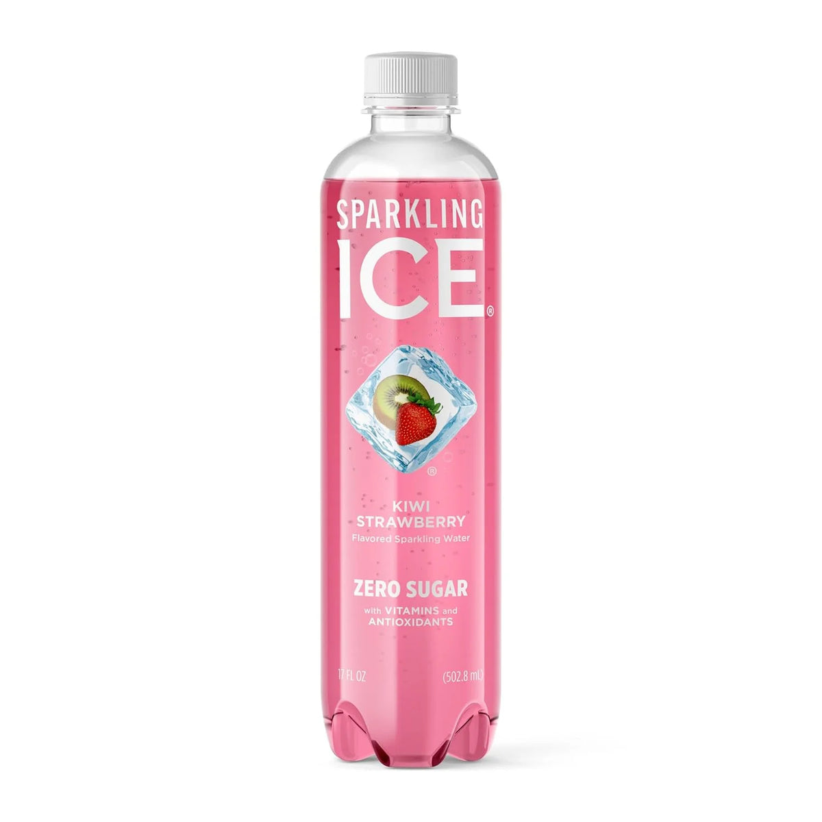 Sparkling Ice, Kiwi Strawberry Sparkling Water, Zero Sugar Flavored Water, with Antioxidants and Vitamins, 17 fl oz Bottle