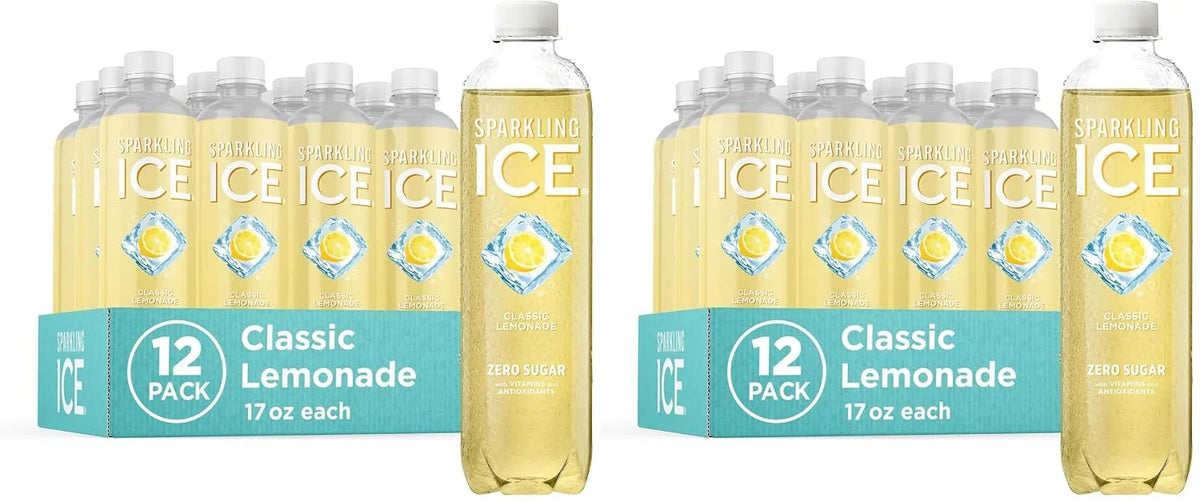 Sparkling Ice, Classic Lemonade Sparkling Water, Zero Sugar Flavored Water, with Vitamins and Antioxidants, Low Calorie Beverage, 17 oz Bottles (Pack of 24)