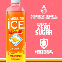 Sparkling Ice STARBURST Orange, Zero Sugar Flavored Sparkling Water, with Vitamins and Antioxidants, Low Calorie Beverage, 17 fl oz Bottles (Pack of 12).