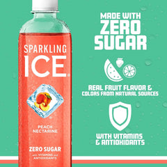 Sparkling Ice, Peach Nectarine Sparkling Water, Zero Sugar Flavored Water, with Antioxidants and Vitamins, 17 fl oz Bottle