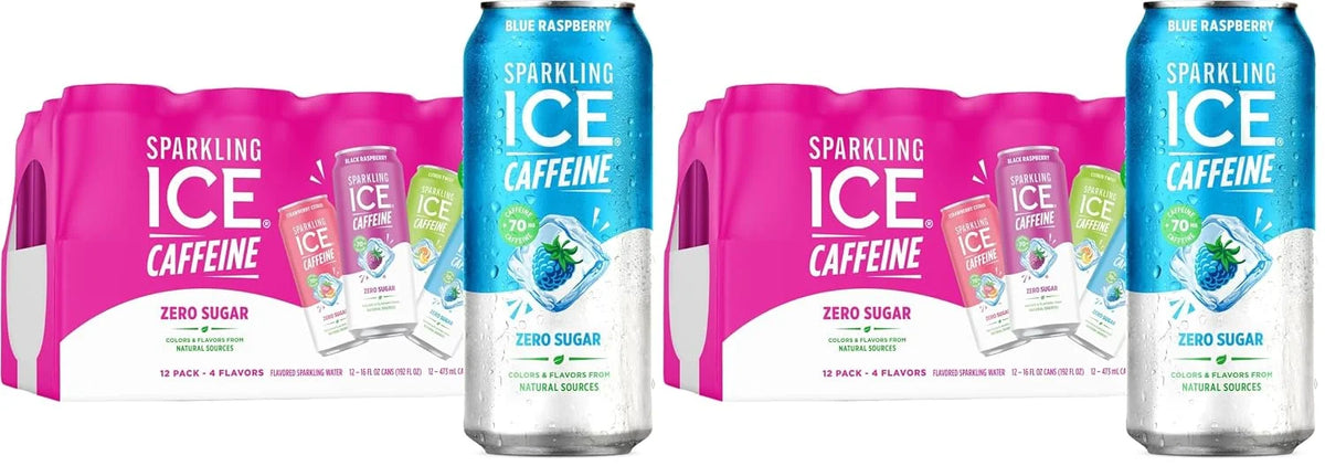 Sparkling Ice Caffeine Variety Pack,Flavored Sparkling Water,Zero Sugar,with Vitamins and Antioxidants,16 fl oz,(Citrus Twist,Black Raspberry,Blue Raspberry,Strawberry Citrus),(Pack of 24)
