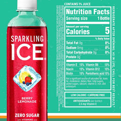 Sparkling Ice Lemonade Variety Pack, Zero Sugar Sparkling Water, with Vitamins and Antioxidants, 17 fl oz, 12 count (Lemonade Flavors: Classic, Raspberry, Peach & Berry)
