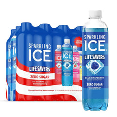 Sparkling Ice® LIFE SAVERS™ Red, White and Blue Variety pack, Zero Sugar Flavored Sparkling Water, with Vitamins and Antioxidants, Low Calorie Beverage, 17 fl oz Bottles (Pack of 12)